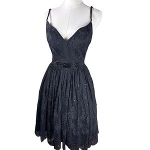 Mac Duggal Knee length A-line Dress Black Lace Sequin Beaded Cocktail Size 4 NEW